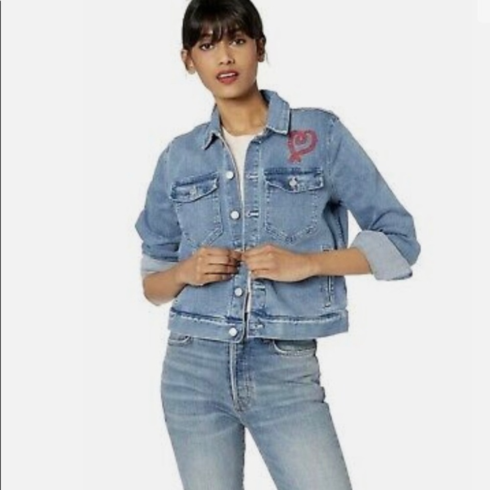 J Crew embroidered heart jean jacket